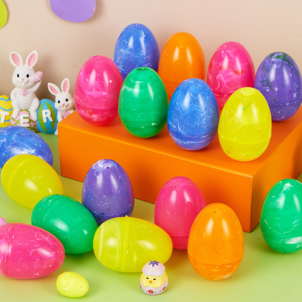 Joyfy 30 Pcs Plastic Easter Eggs,Iridescent Printed Empty 3.15" Tall for Easter Egg Hunt, Basket Stuffers Fillers, Classroom Prize Supplies, Filling Treats and Party Favor