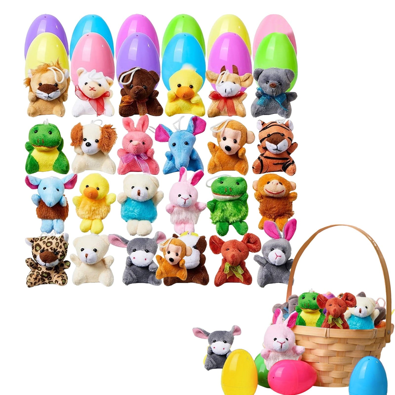 24 Pcs Prefilled Easter Eggs Filled with Plush Animal Toys for Easter Eggs , Basket Stuffers Fillers, Kids Party Favor, Classroom Prize Supplies